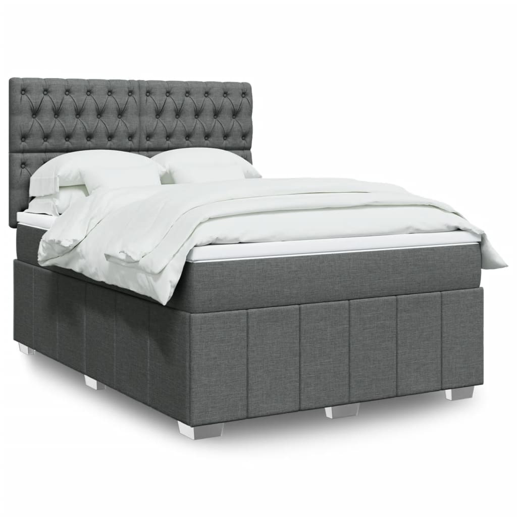 Κρεβάτι Boxspring με Στρώμα Σκούρο Γκρι 140x200 εκ Υφασμάτινο - Pakobazaar