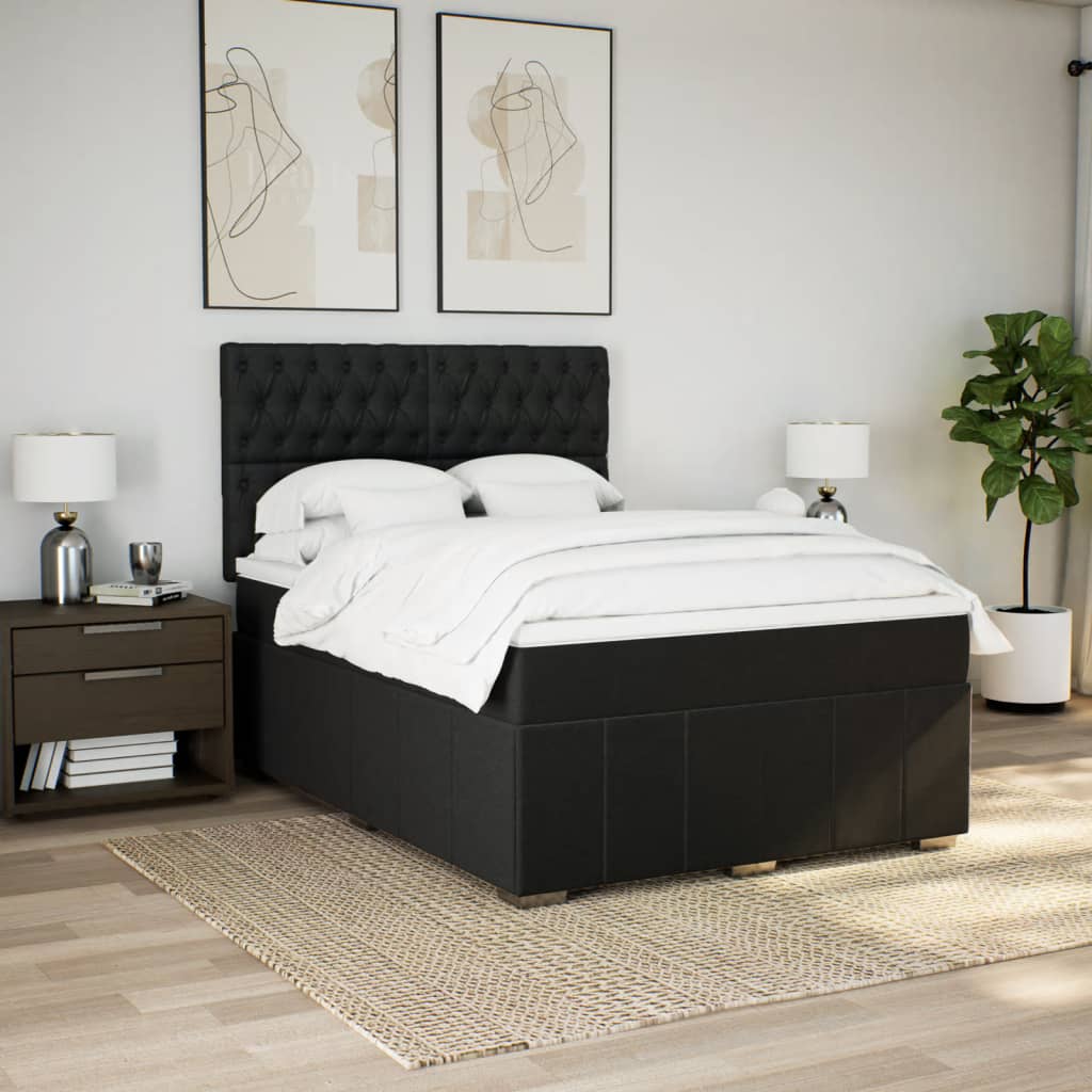 Κρεβάτι Boxspring με Στρώμα Μαύρο 140x200 εκ. Υφασμάτινο - Pakobazaar
