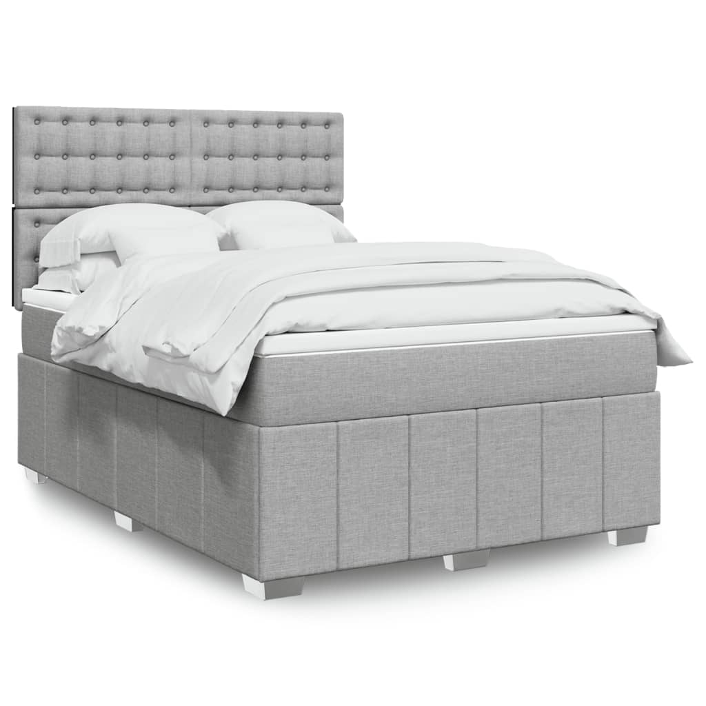 Κρεβάτι Boxspring με Στρώμα Ανοιχτό Γκρι 140x200 εκ. Υφασμάτινο