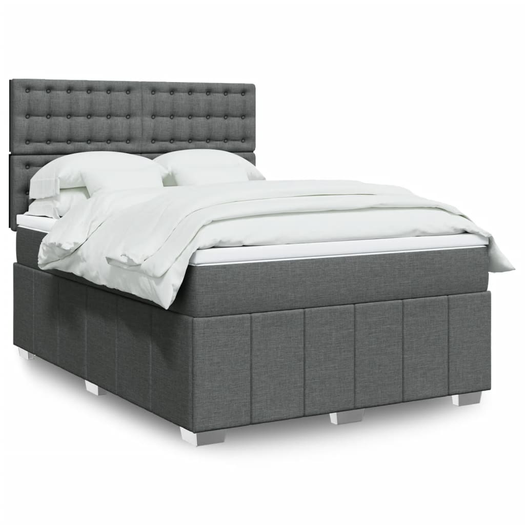 Κρεβάτι Boxspring με Στρώμα Σκούρο Γκρι 140x200 εκ Υφασμάτινο - Pakobazaar