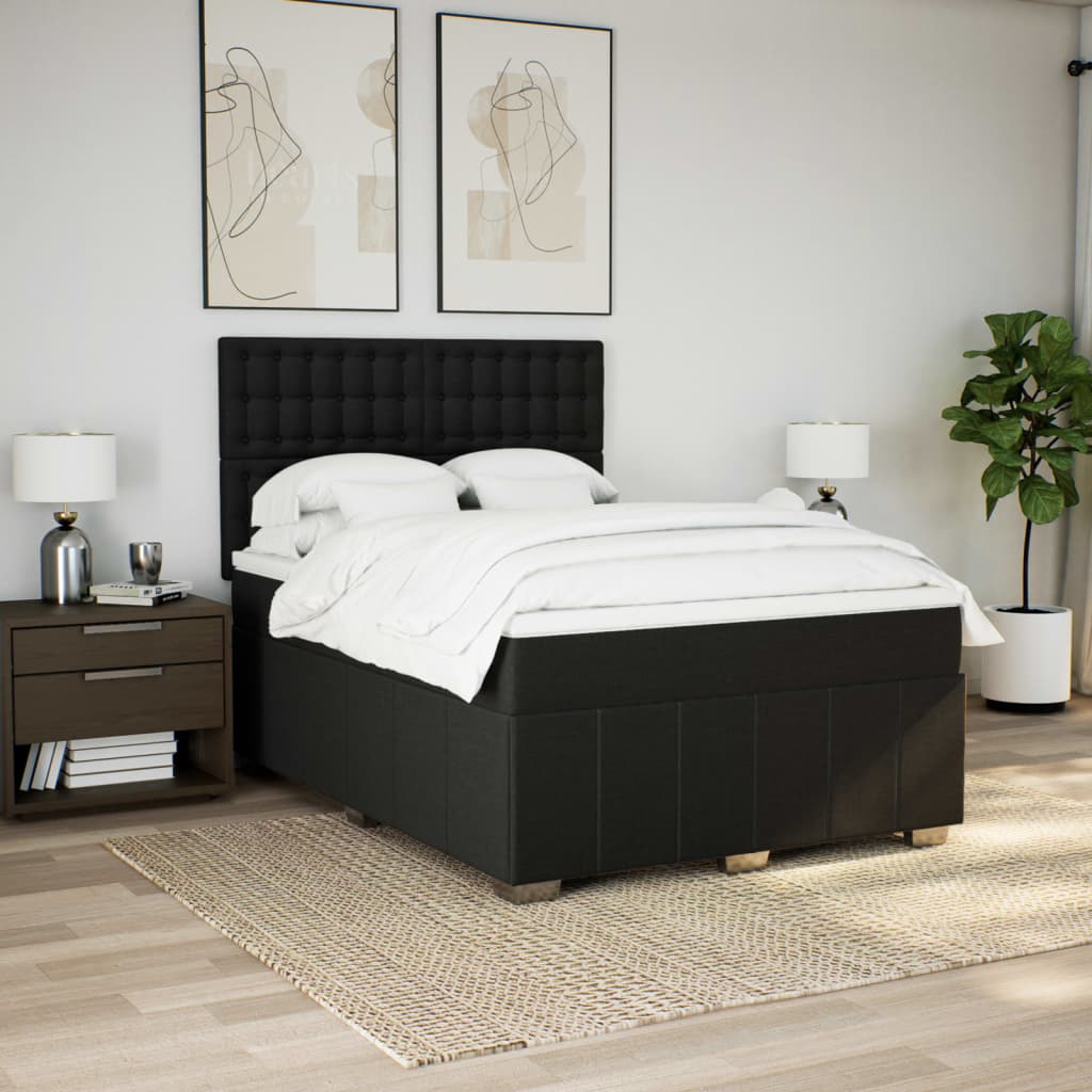 Κρεβάτι Boxspring με Στρώμα Μαύρο 140x200 εκ. Υφασμάτινο - Pakobazaar