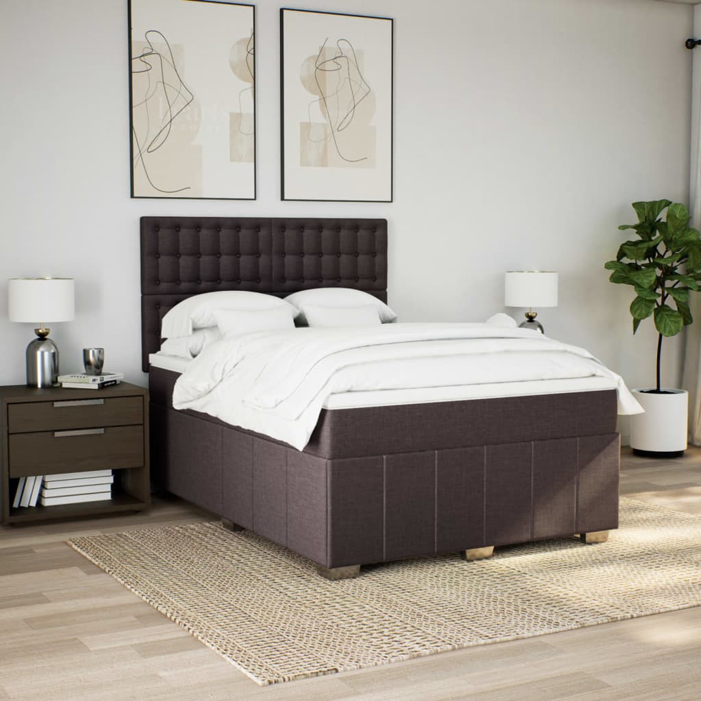 Κρεβάτι Boxspring με Στρώμα Σκούρο Καφέ 140x200 εκ Υφασμάτινο - Pakobazaar