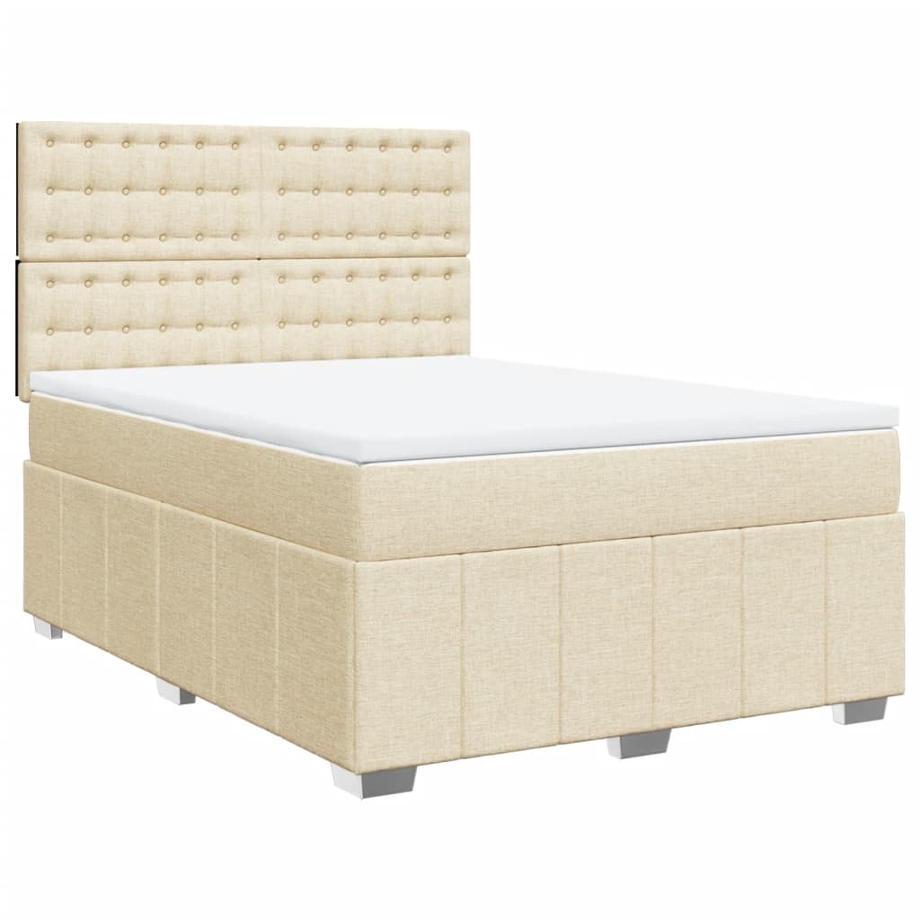 Κρεβάτι Boxspring με Στρώμα Κρεμ 140x200 εκ. Υφασμάτινο - Pakobazaar