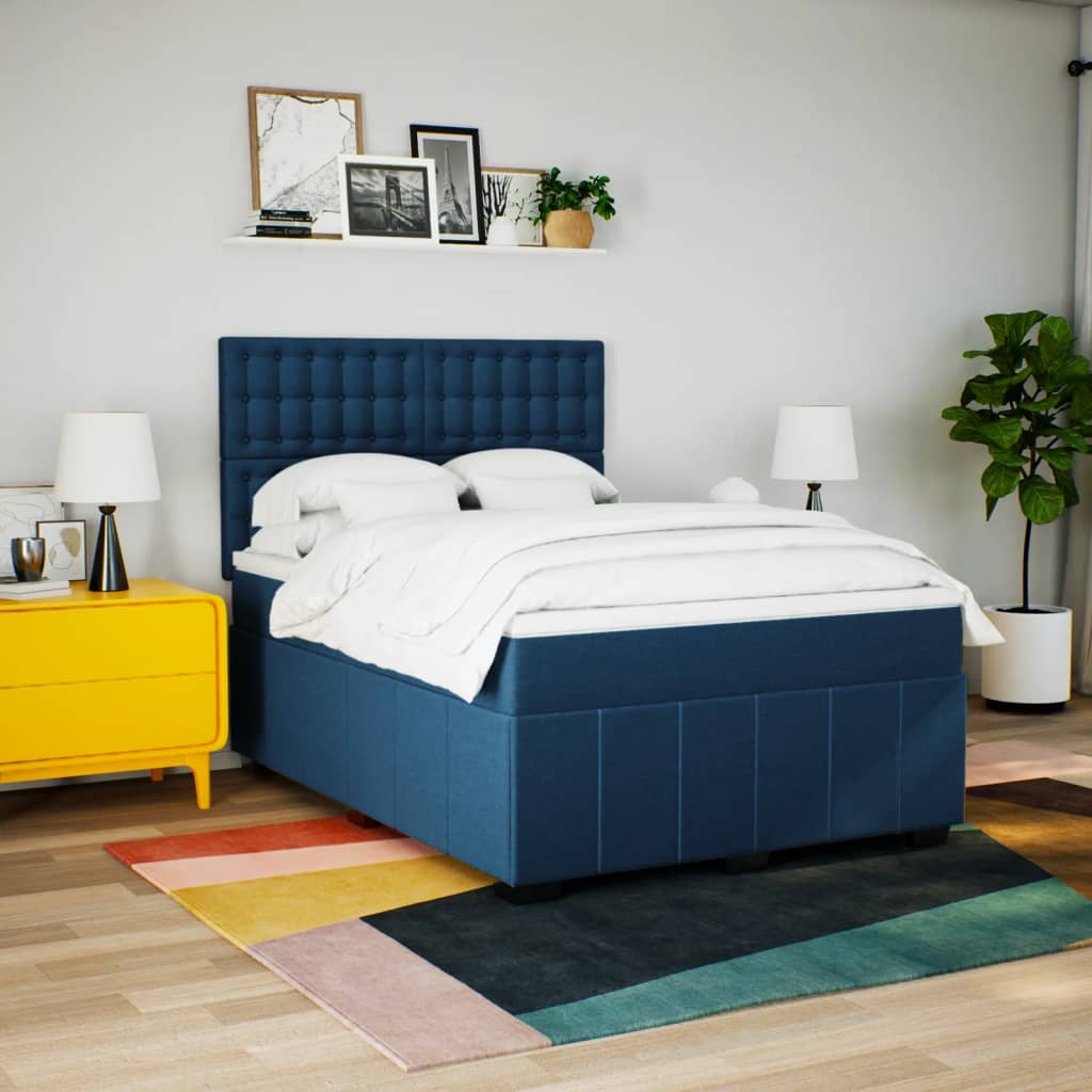Κρεβάτι Boxspring με Στρώμα Μπλε 140x200 εκ. Υφασμάτινο - Pakobazaar