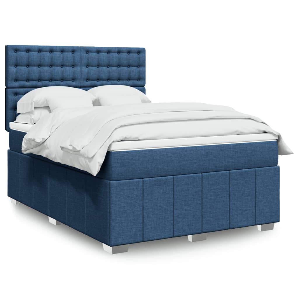 Κρεβάτι Boxspring με Στρώμα Μπλε 140x200 εκ. Υφασμάτινο - Pakobazaar