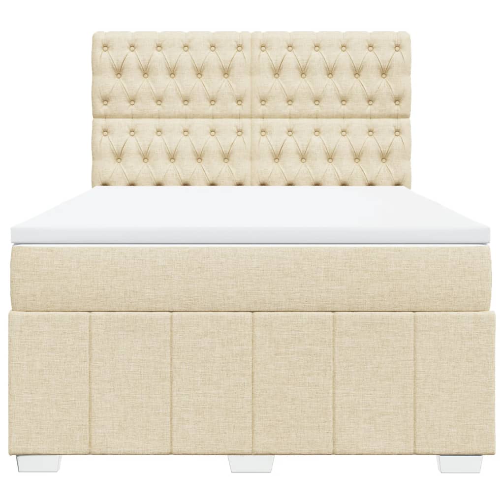 Κρεβάτι Boxspring με Στρώμα Κρεμ 160x200 εκ. Υφασμάτινο - Pakobazaar