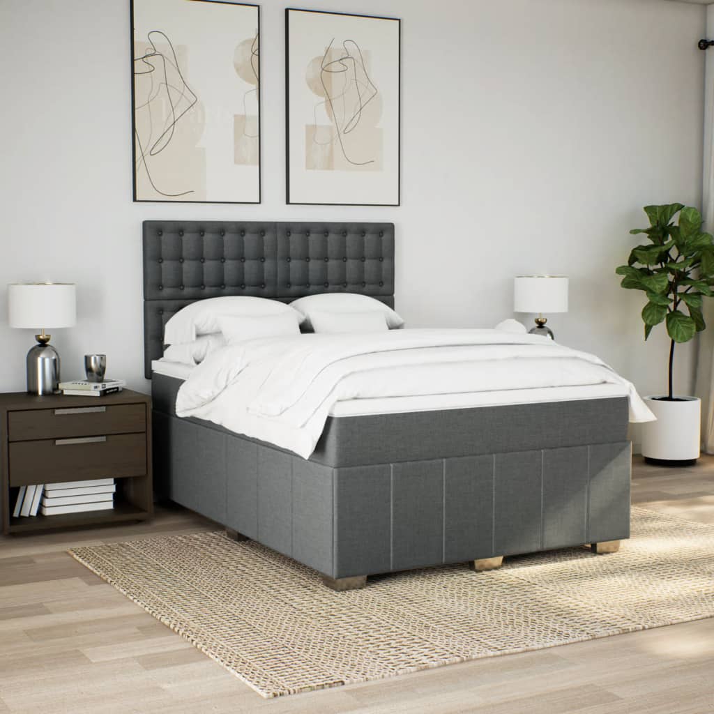 Κρεβάτι Boxspring με Στρώμα Σκούρο Γκρι 160x200 εκ Υφασμάτινο - Pakobazaar