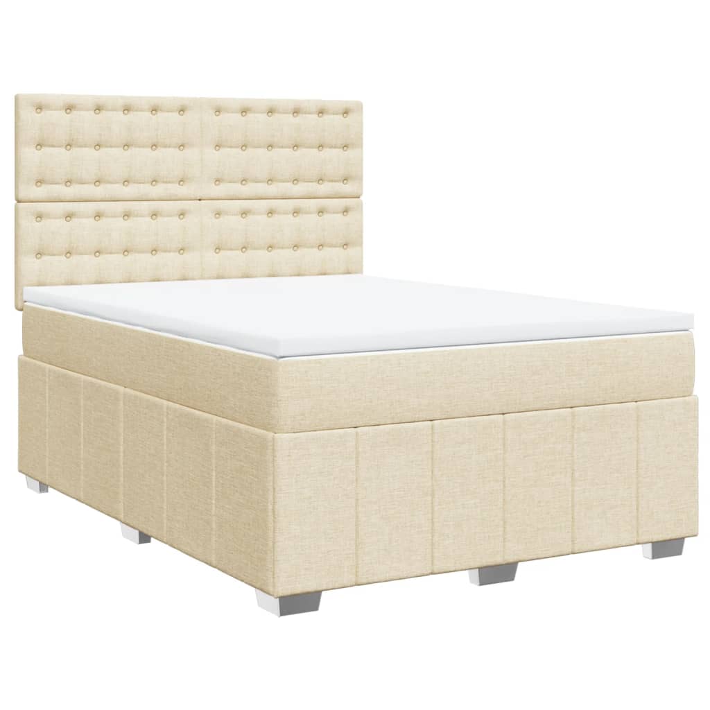 Κρεβάτι Boxspring με Στρώμα Κρεμ 160x200 εκ. Υφασμάτινο - Pakobazaar