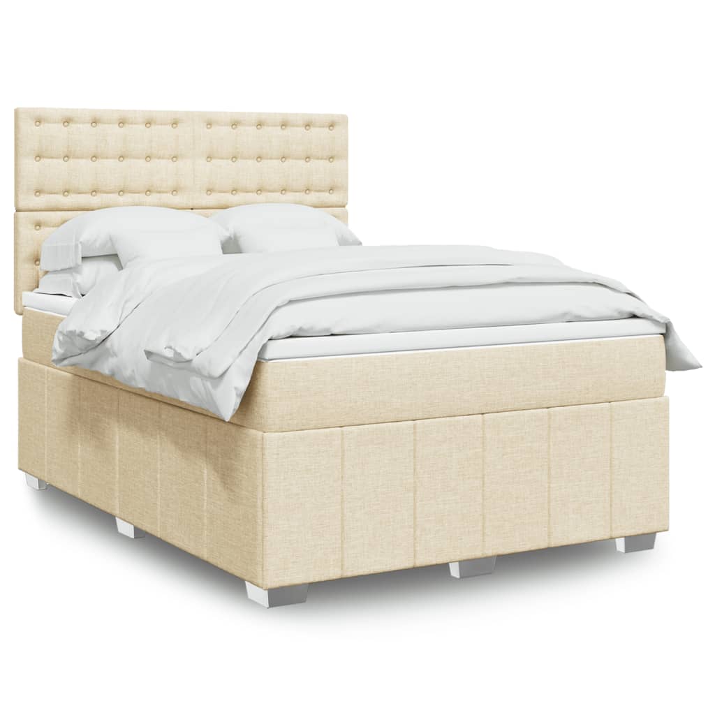 Κρεβάτι Boxspring με Στρώμα Κρεμ 160x200 εκ. Υφασμάτινο - Pakobazaar