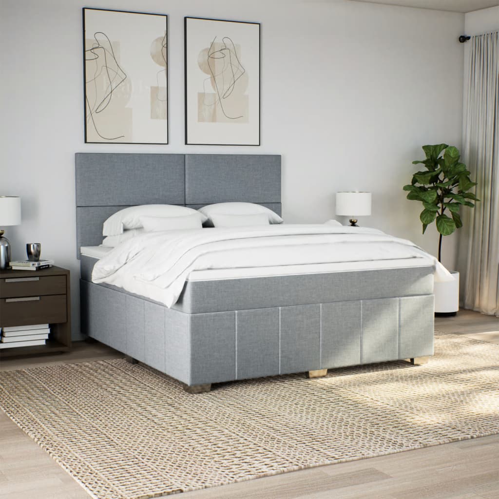 Κρεβάτι Boxspring με Στρώμα Ανοιχτό Γκρι 180x200 εκ. Υφασμάτινο - Pakobazaar