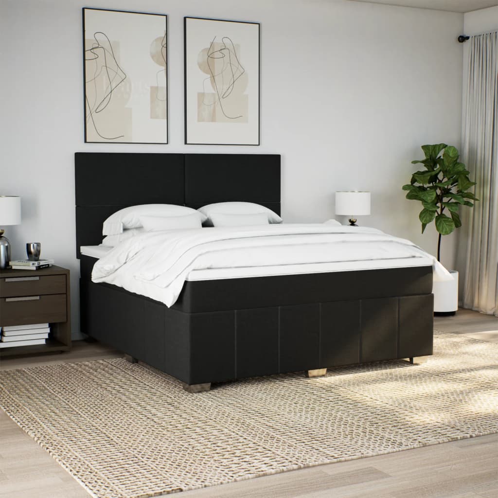 Κρεβάτι Boxspring με Στρώμα Μαύρο 180x200 εκ. Υφασμάτινο - Pakobazaar