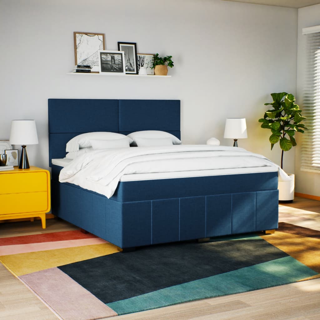 Κρεβάτι Boxspring με Στρώμα Μπλε 180x200 εκ. Υφασμάτινο