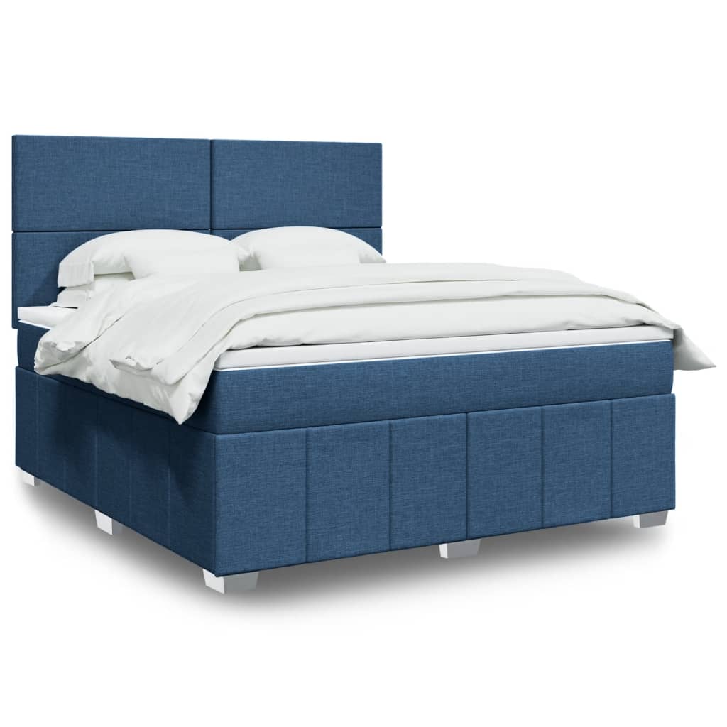 Κρεβάτι Boxspring με Στρώμα Μπλε 180x200 εκ. Υφασμάτινο