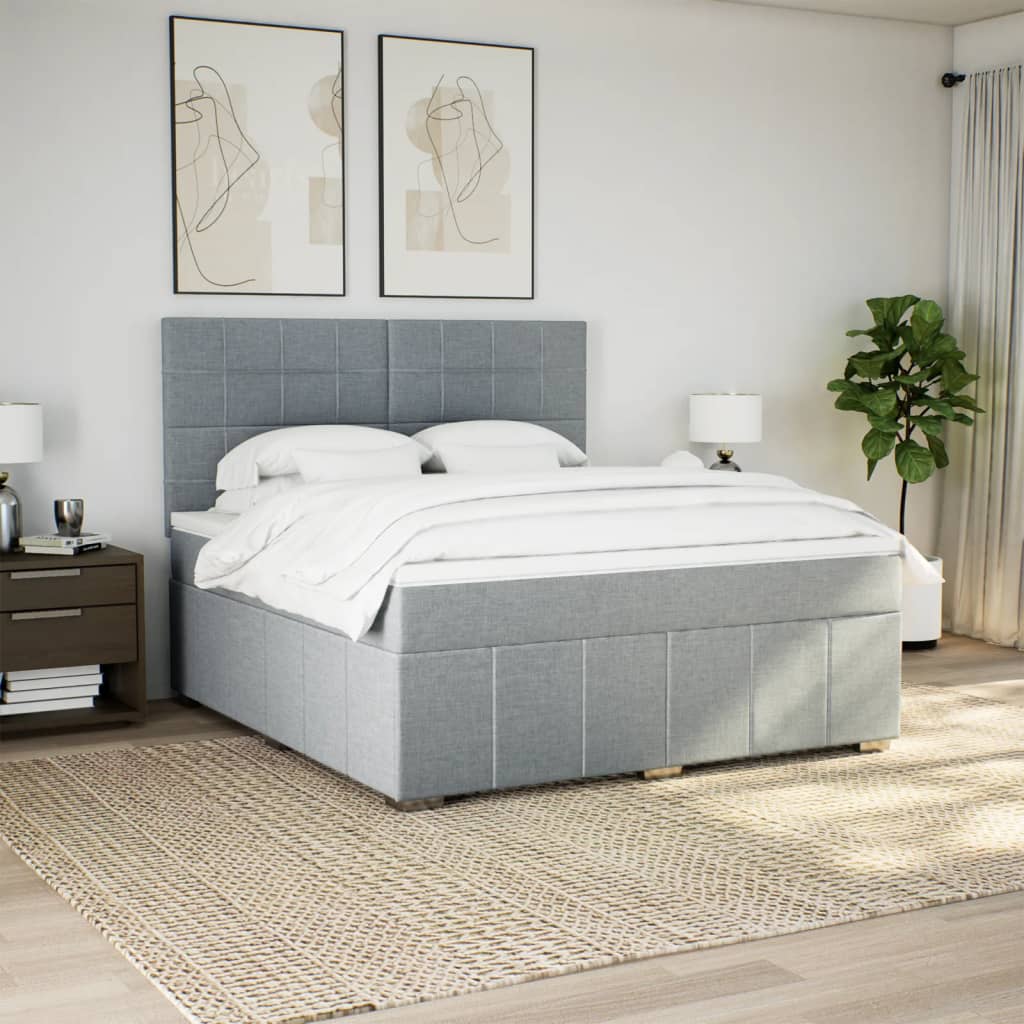 Κρεβάτι Boxspring με Στρώμα Ανοιχτό Γκρι 180x200 εκ. Υφασμάτινο