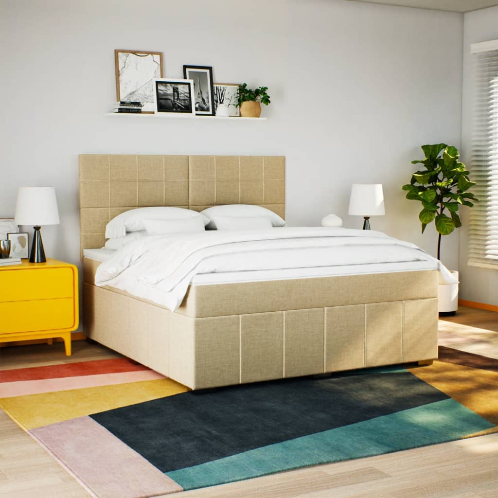 Κρεβάτι Boxspring με Στρώμα Κρεμ 180x200 εκ. Υφασμάτινο - Pakobazaar