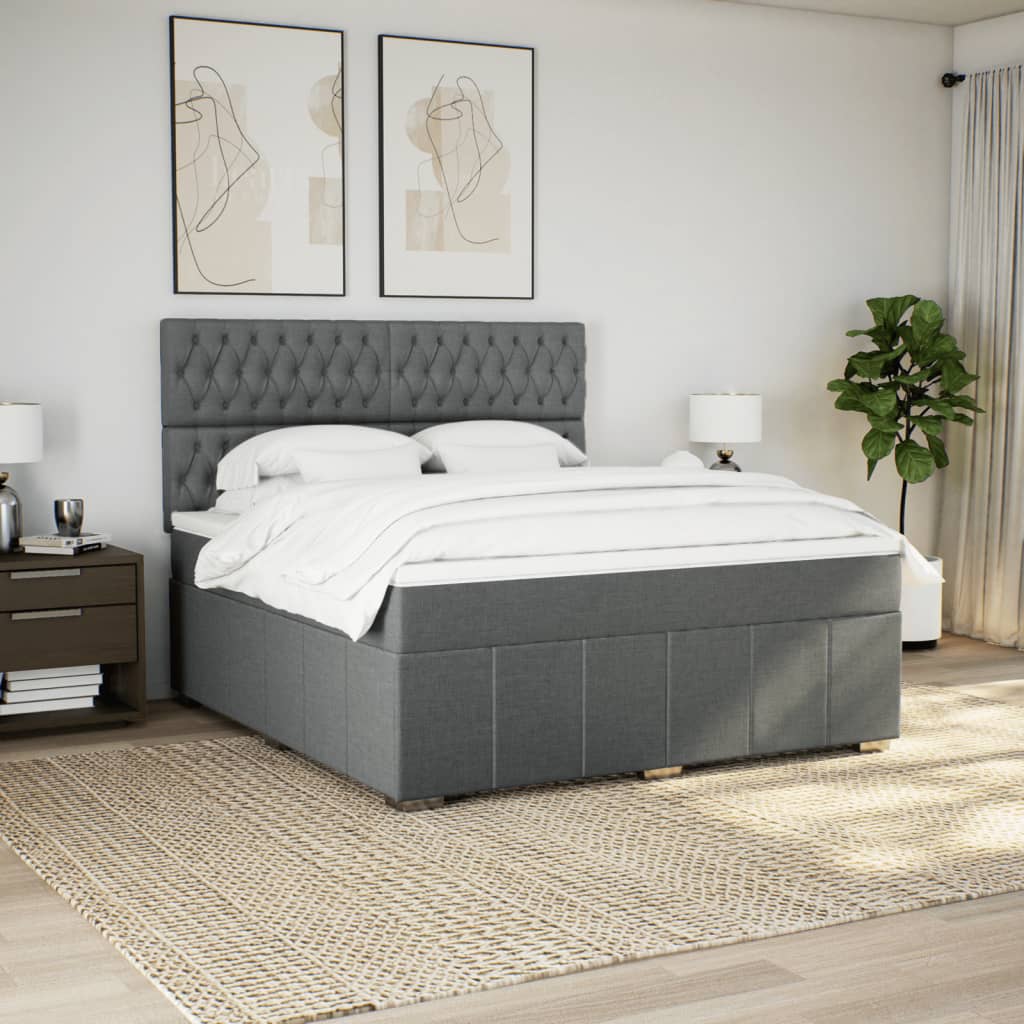 Κρεβάτι Boxspring με Στρώμα Σκούρο Γκρι 180x200 εκ Υφασμάτιν - Pakobazaar