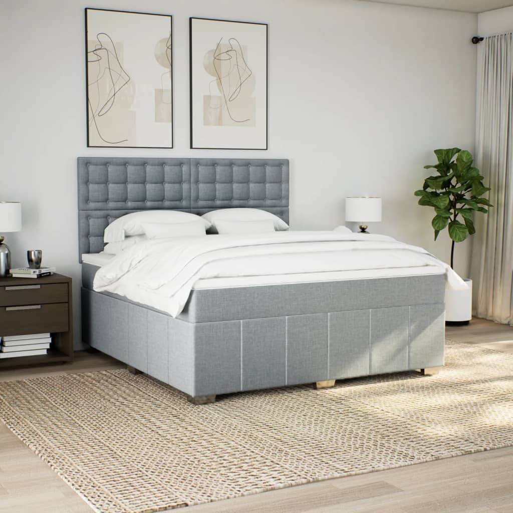 Κρεβάτι Boxspring με Στρώμα Ανοιχτό Γκρι 180x200 εκ. Υφασμάτινο