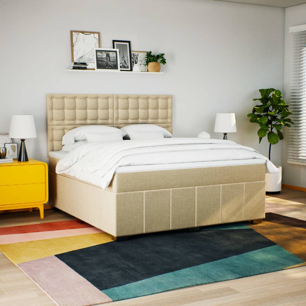 Κρεβάτι Boxspring με Στρώμα Κρεμ 180x200 εκ. Υφασμάτινο - Pakobazaar