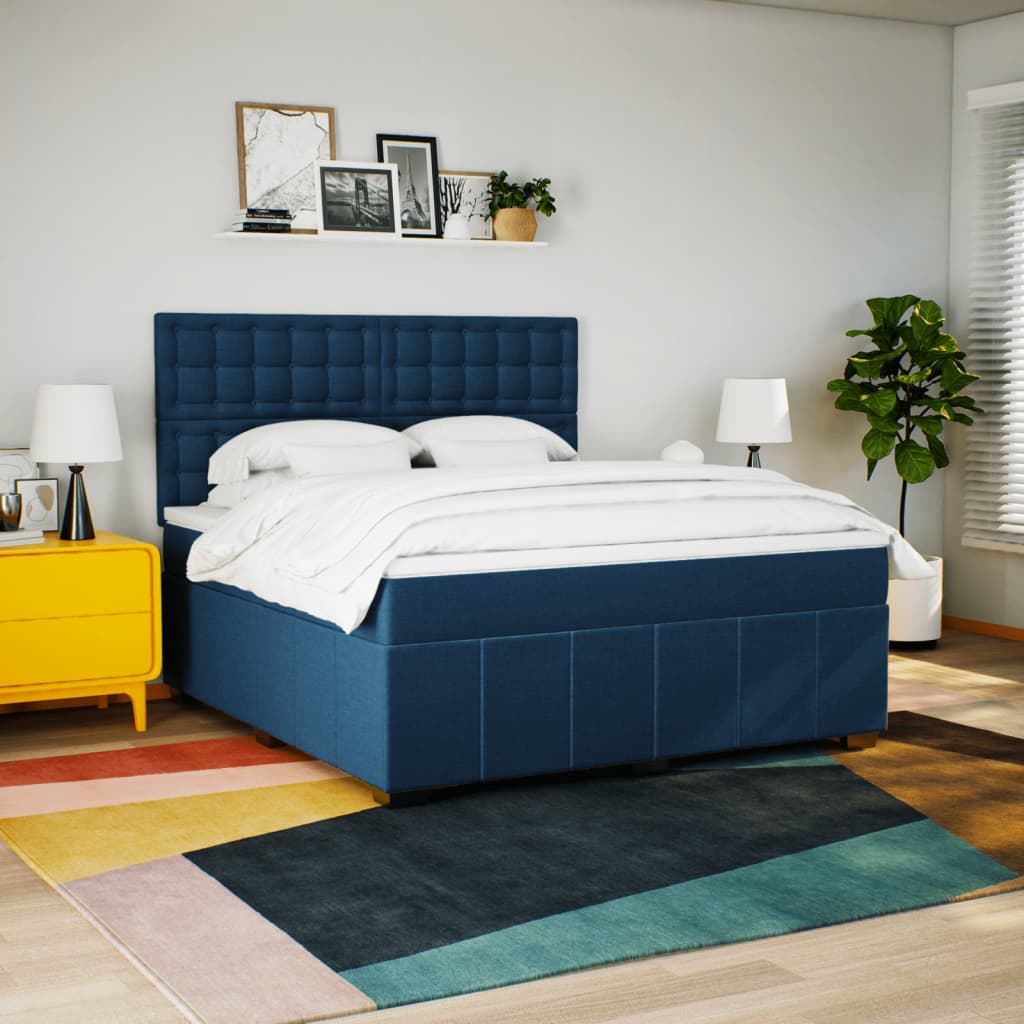 Κρεβάτι Boxspring με Στρώμα Μπλε 180x200 εκ. Υφασμάτινο