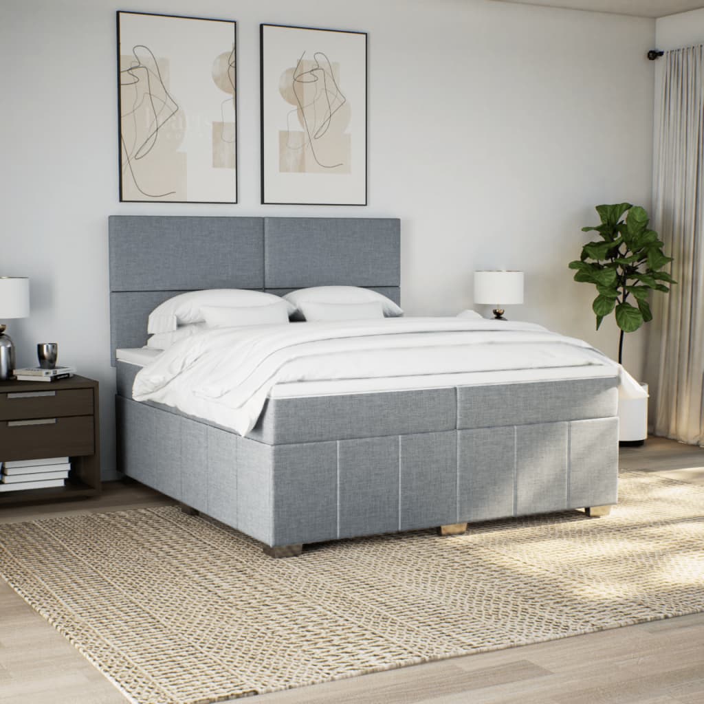 Κρεβάτι Boxspring με Στρώμα Ανοιχτό Γκρι 200x200 εκ. Υφασμάτινο