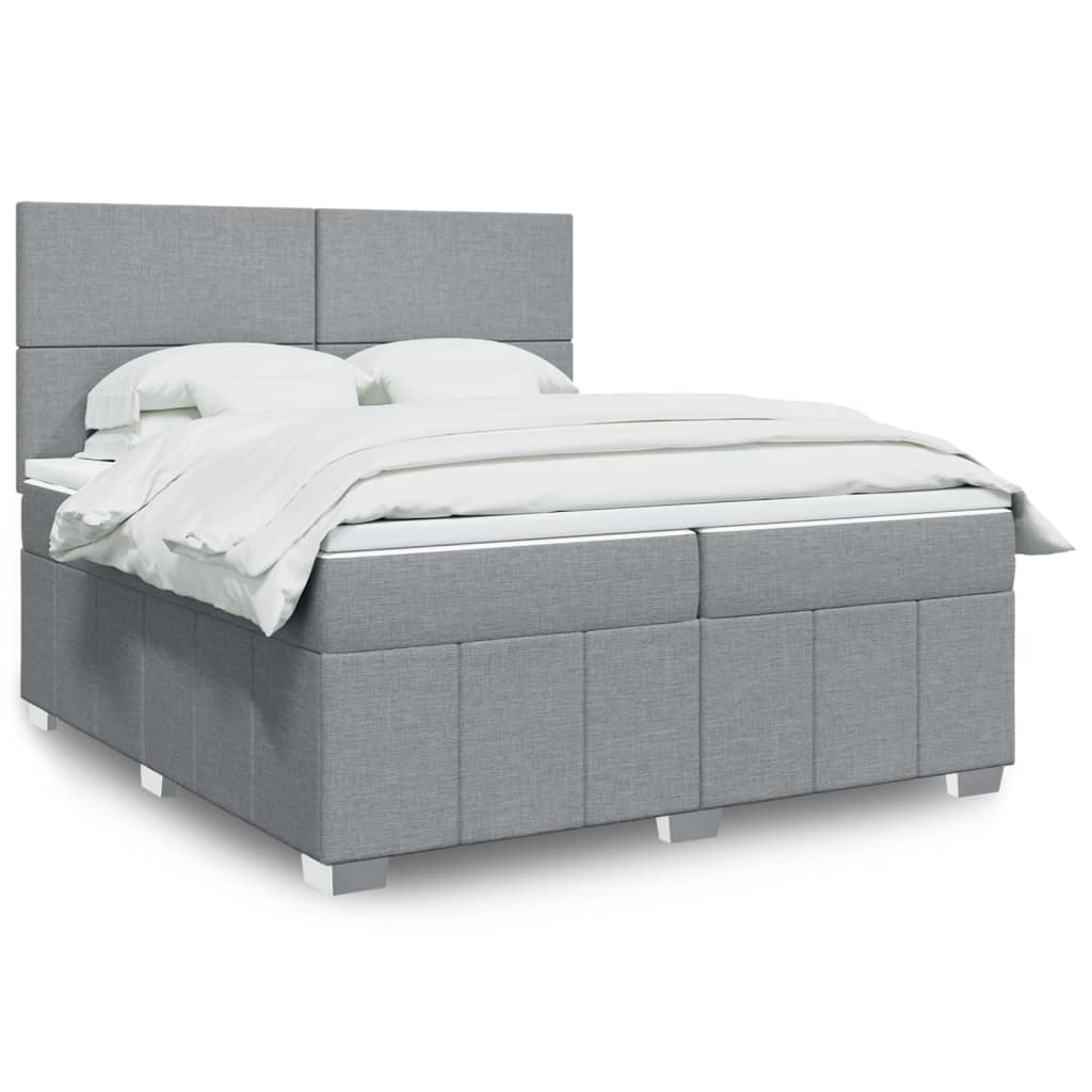 Κρεβάτι Boxspring με Στρώμα Ανοιχτό Γκρι 200x200 εκ. Υφασμάτινο