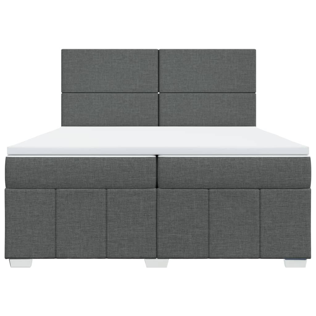 Κρεβάτι Boxspring με Στρώμα Σκούρο Γκρι 200x200 εκ. Υφασμάτινο - Pakobazaar