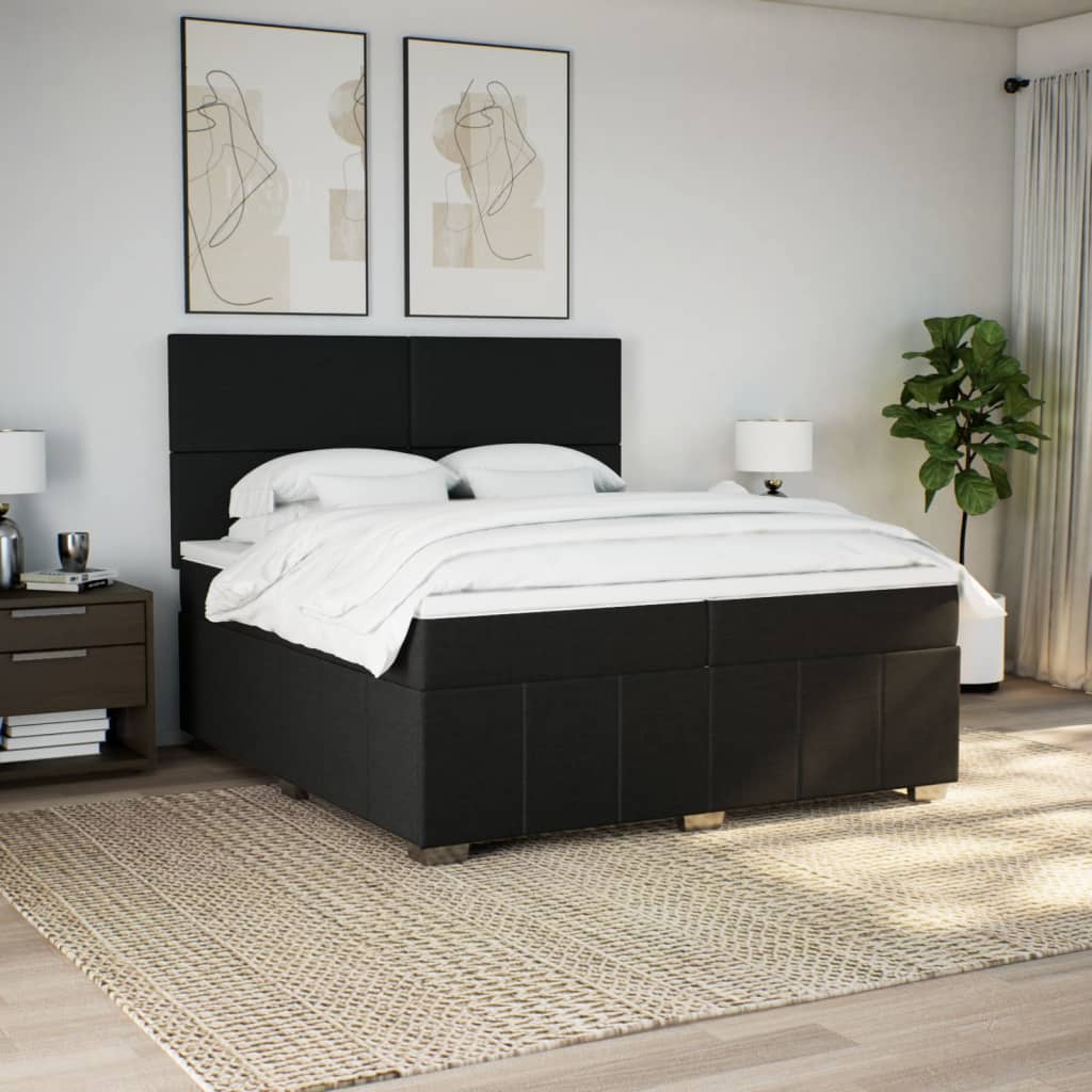 Κρεβάτι Boxspring με Στρώμα Μαύρο 200x200 εκ. Υφασμάτινο - Pakobazaar