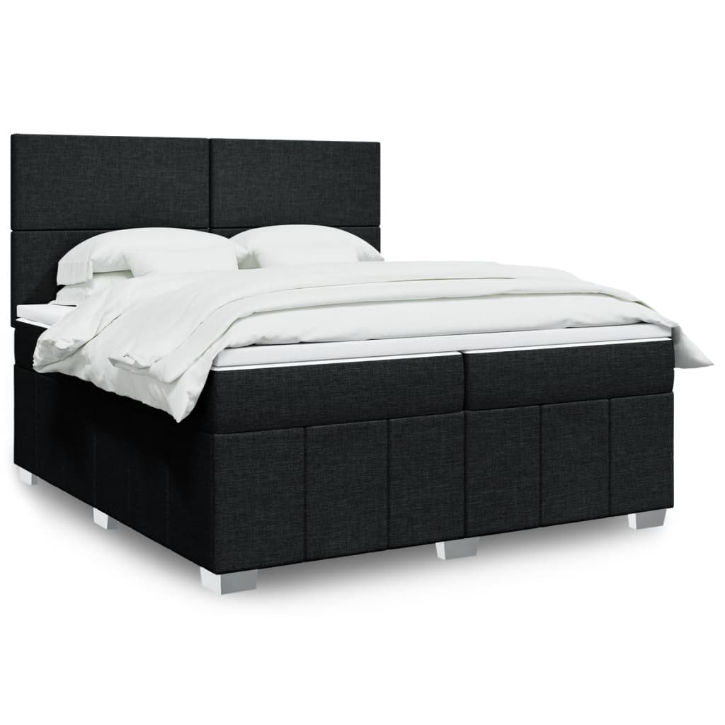 Κρεβάτι Boxspring με Στρώμα Μαύρο 200x200 εκ. Υφασμάτινο - Pakobazaar