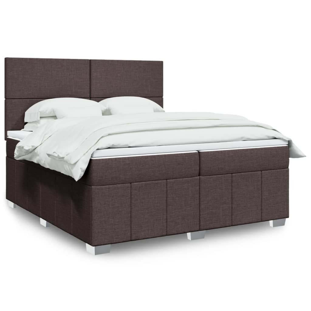 Κρεβάτι Boxspring με Στρώμα Σκούρο Καφέ 200x200 εκ. Υφασμάτινο