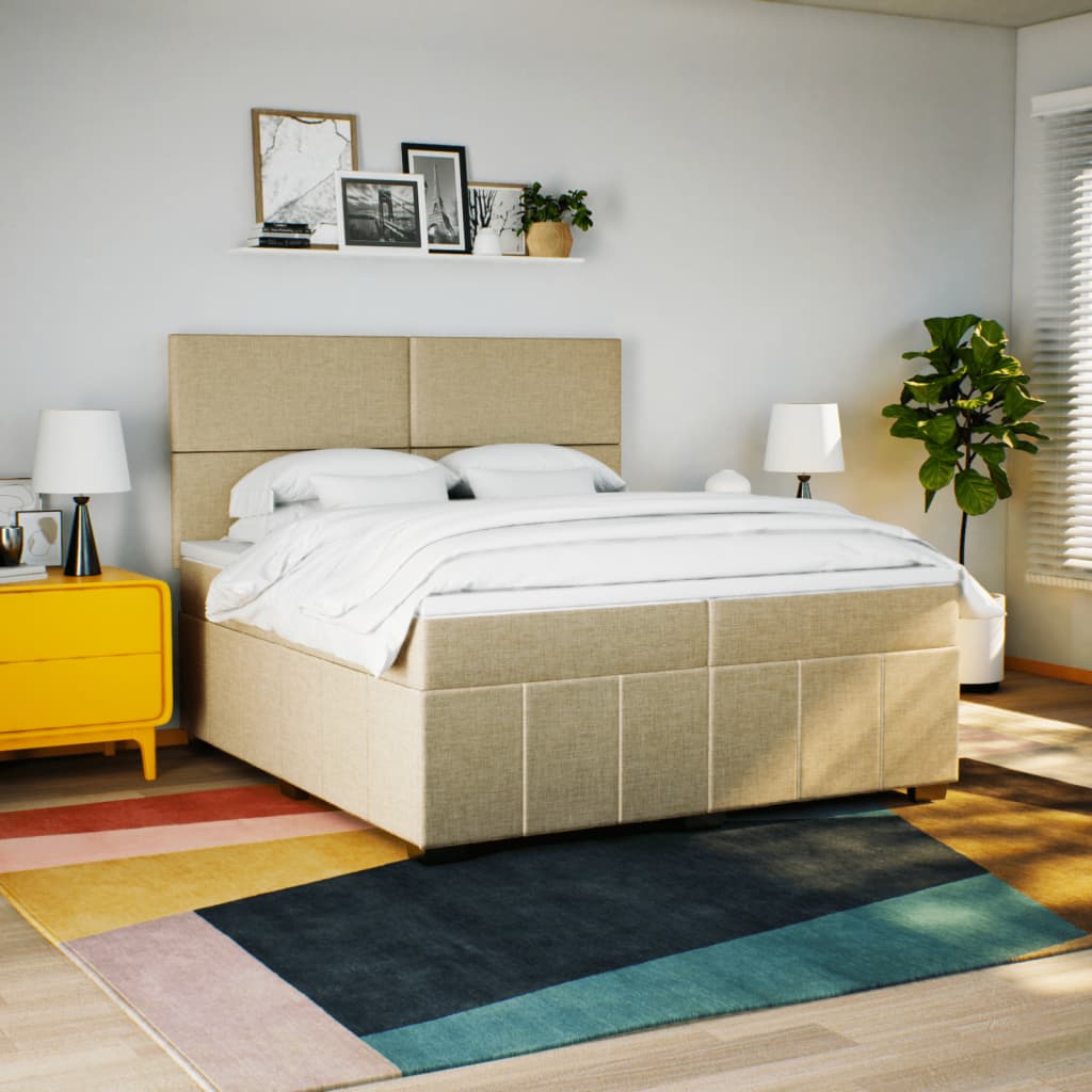 Κρεβάτι Boxspring με Στρώμα Κρεμ 200x200 εκ. Υφασμάτινο