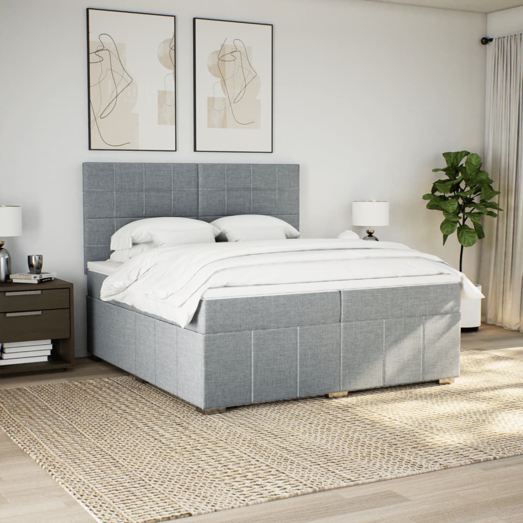 Κρεβάτι Boxspring με Στρώμα Ανοιχτό Γκρι 200x200 εκ. Υφασμάτινο