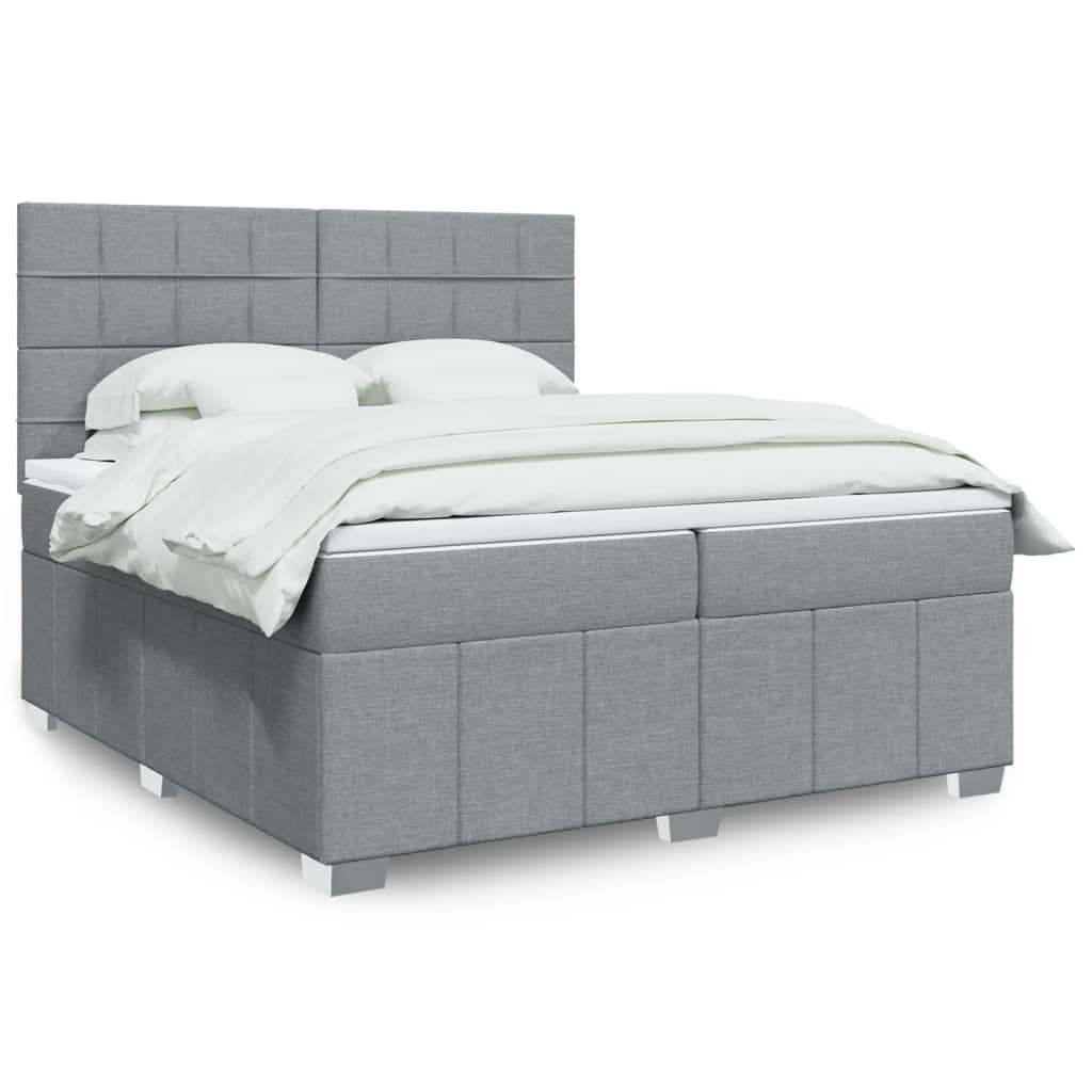 Κρεβάτι Boxspring με Στρώμα Ανοιχτό Γκρι 200x200 εκ. Υφασμάτινο