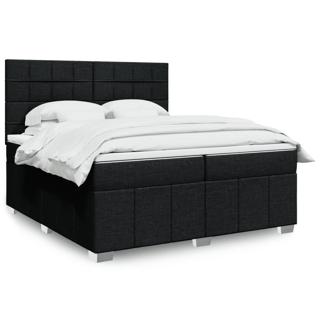 Κρεβάτι Boxspring με Στρώμα Μαύρο 200x200 εκ. Υφασμάτινο - Pakobazaar