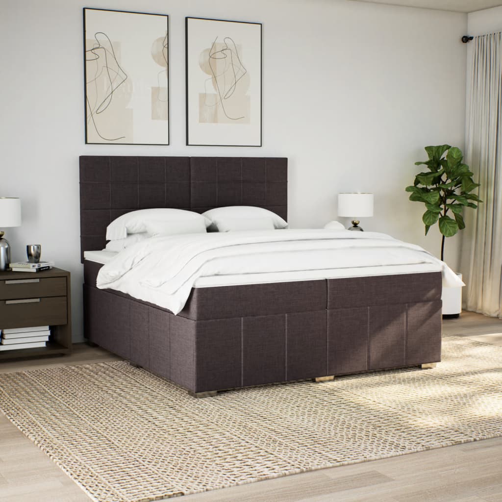 Κρεβάτι Boxspring με Στρώμα Σκούρο Καφέ 200x200 εκ. Υφασμάτινο - Pakobazaar