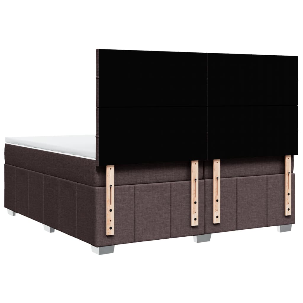 Κρεβάτι Boxspring με Στρώμα Σκούρο Καφέ 200x200 εκ. Υφασμάτινο - Pakobazaar