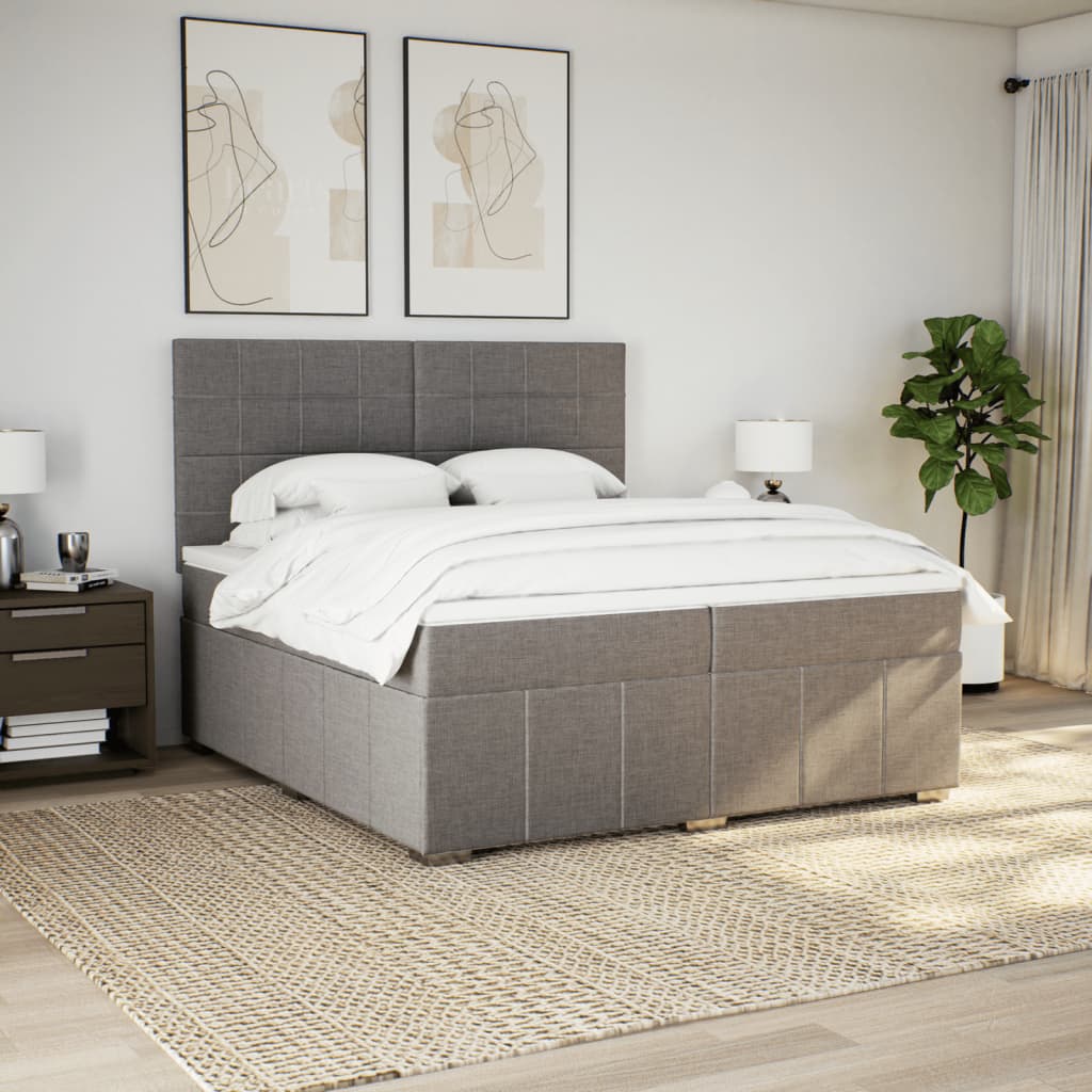Κρεβάτι Boxspring με Στρώμα Taupe 200x200 εκ. Υφασμάτινο - Pakobazaar