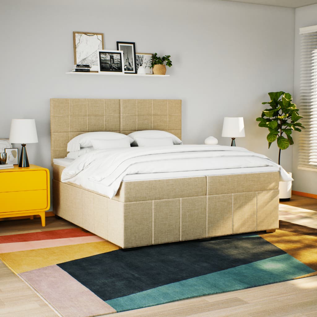 Κρεβάτι Boxspring με Στρώμα Κρεμ 200x200 εκ. Υφασμάτινο