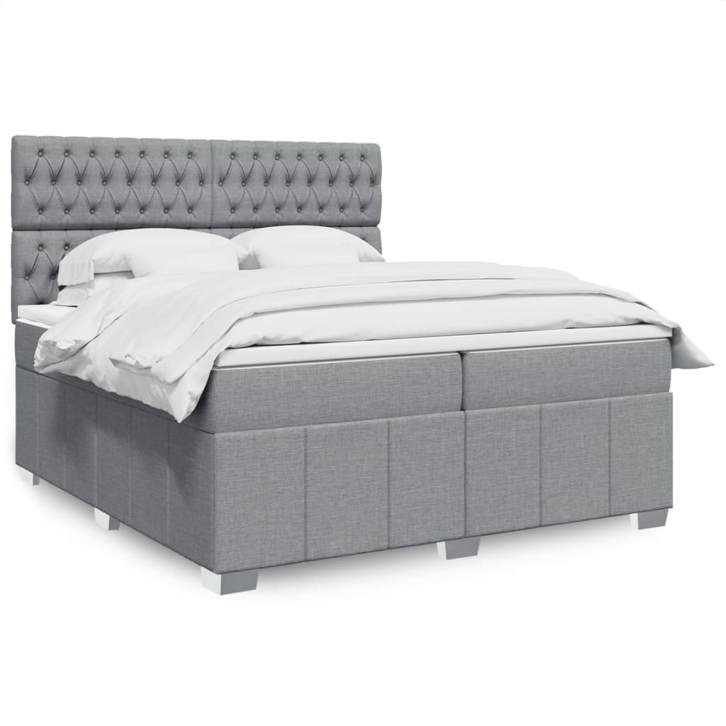 Κρεβάτι Boxspring με Στρώμα Ανοιχτό Γκρι 200x200 εκ. Υφασμάτινο - Pakobazaar