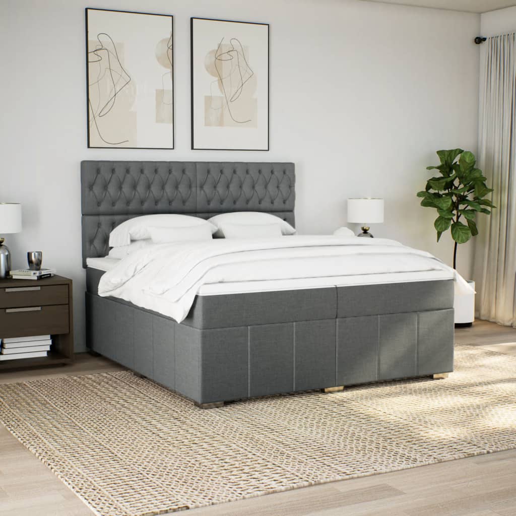 Κρεβάτι Boxspring με Στρώμα Σκούρο Γκρι 200x200 εκ. Υφασμάτινο - Pakobazaar