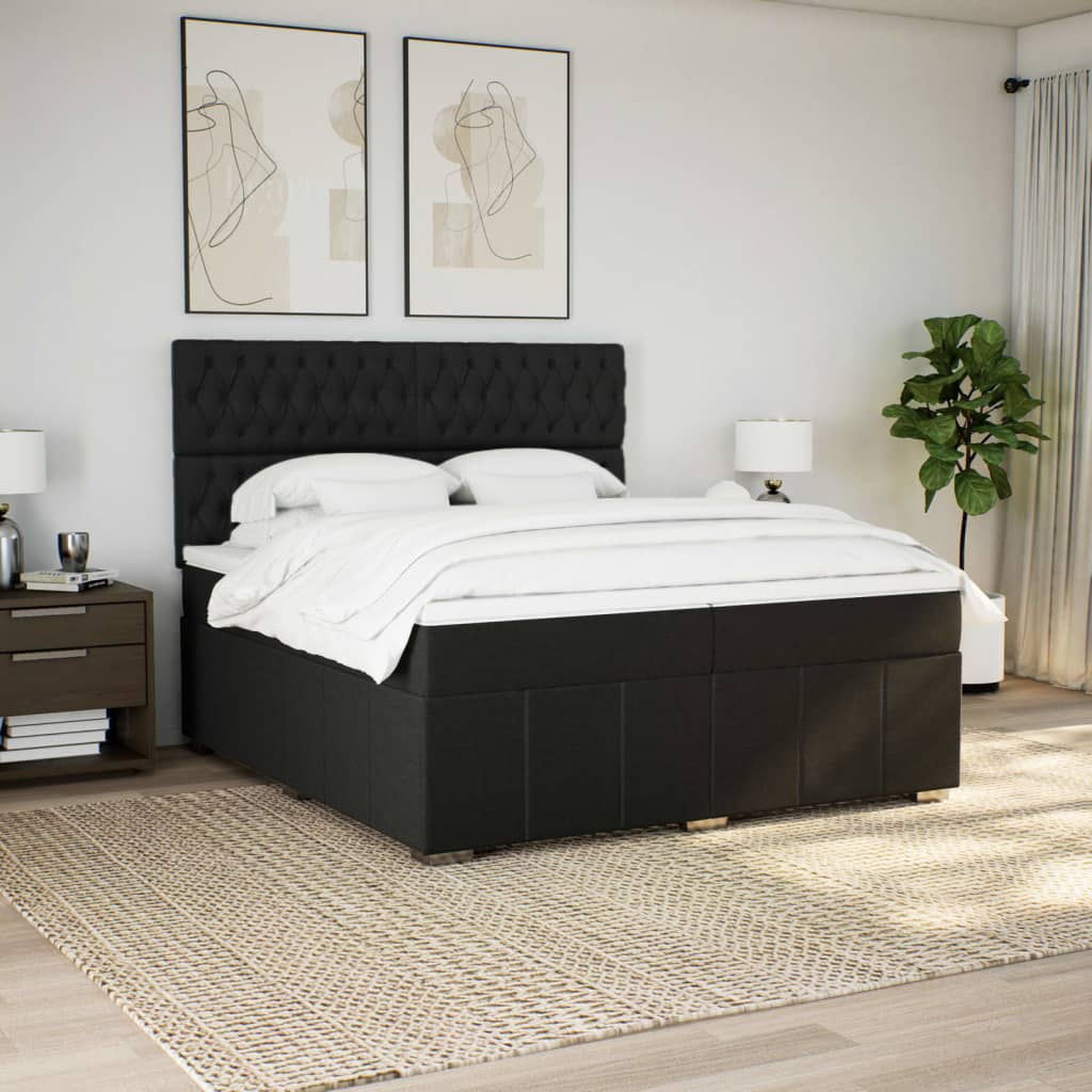 Κρεβάτι Boxspring με Στρώμα Μαύρο 200x200 εκ. Υφασμάτινο - Pakobazaar