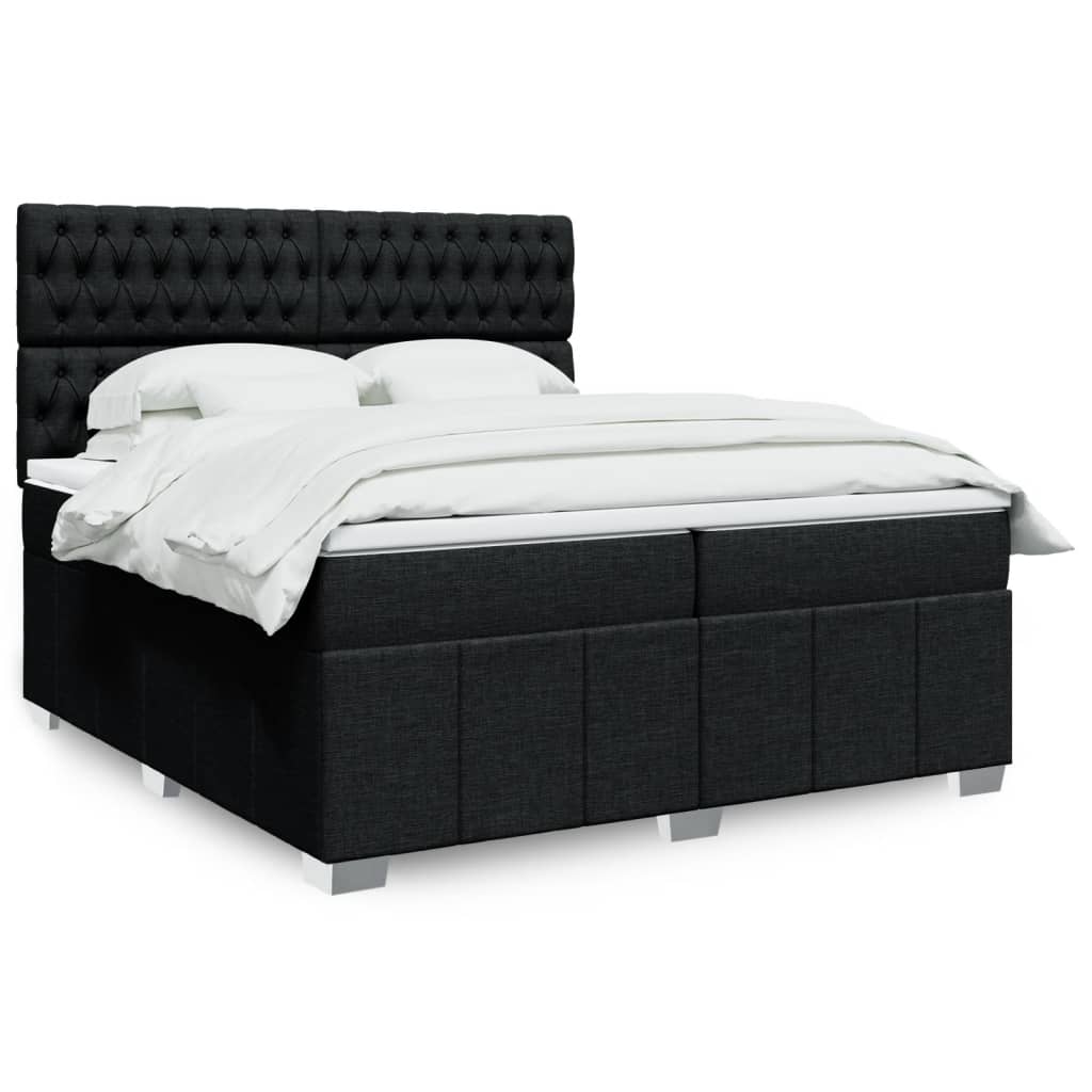 Κρεβάτι Boxspring με Στρώμα Μαύρο 200x200 εκ. Υφασμάτινο - Pakobazaar