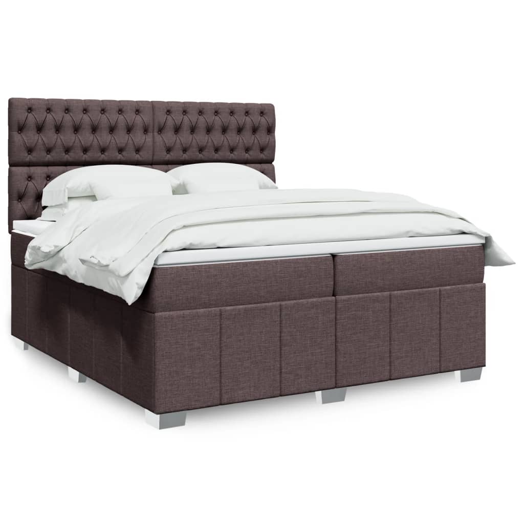 Κρεβάτι Boxspring με Στρώμα Σκούρο Καφέ 200x200 εκ. Υφασμάτινο