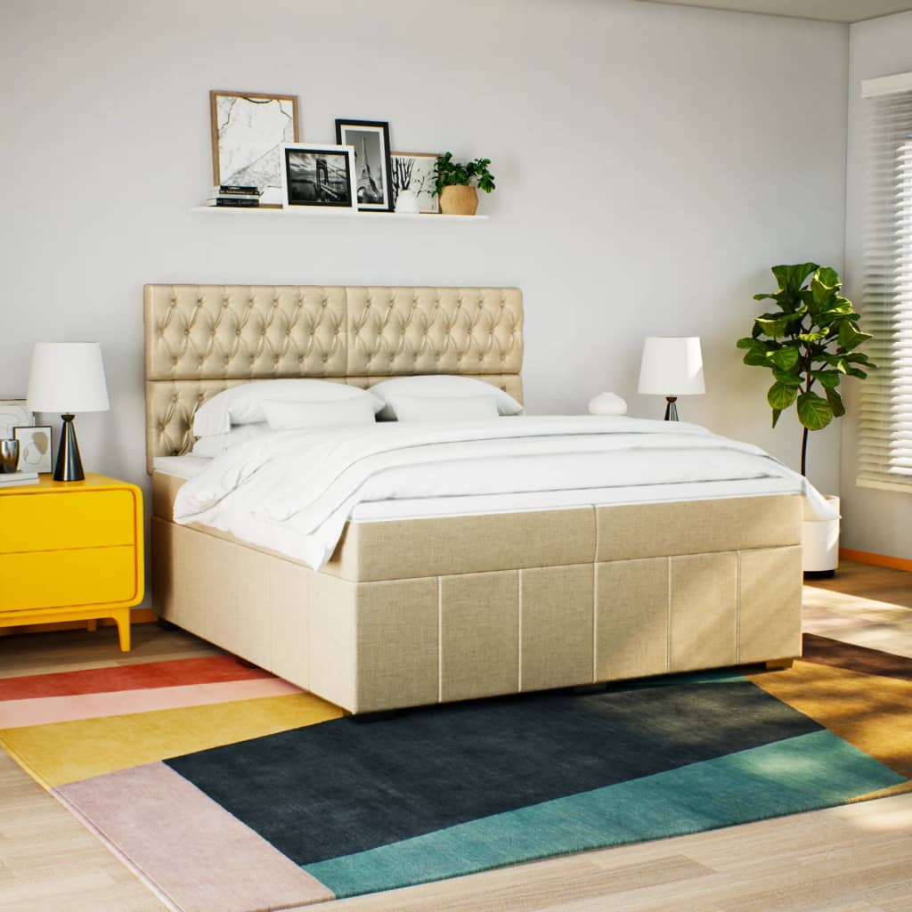 Κρεβάτι Boxspring με Στρώμα Κρεμ 200x200 εκ. Υφασμάτινο - Pakobazaar