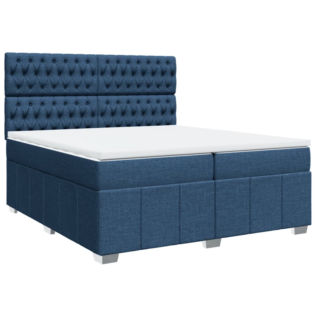 Κρεβάτι Boxspring με Στρώμα Μπλε 200x200 εκ. Υφασμάτινο