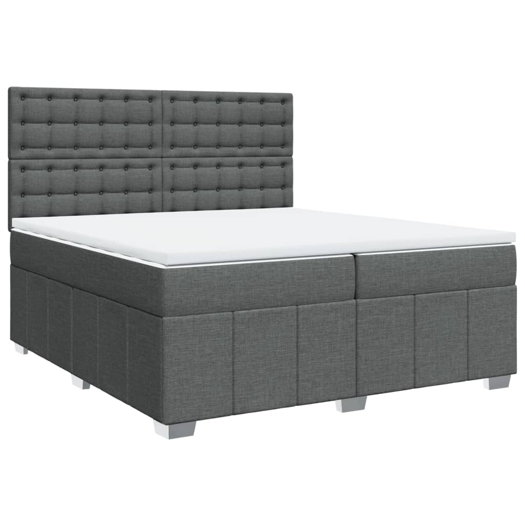 Κρεβάτι Boxspring με Στρώμα Σκούρο Γκρι 200x200 εκ. Υφασμάτινο
