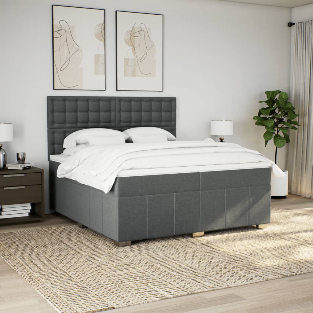 Κρεβάτι Boxspring με Στρώμα Σκούρο Γκρι 200x200 εκ. Υφασμάτινο