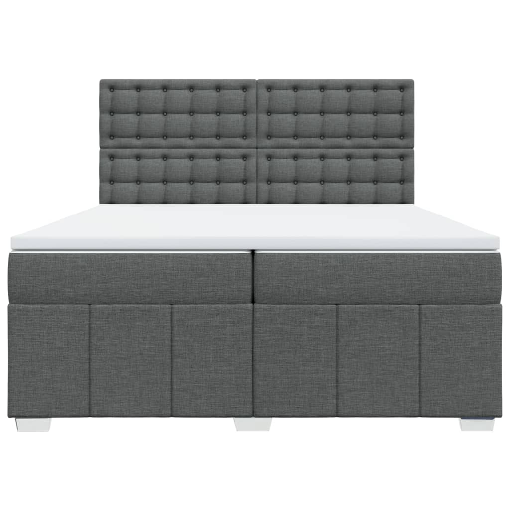 Κρεβάτι Boxspring με Στρώμα Σκούρο Γκρι 200x200 εκ. Υφασμάτινο