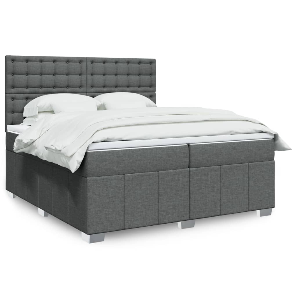 Κρεβάτι Boxspring με Στρώμα Σκούρο Γκρι 200x200 εκ. Υφασμάτινο