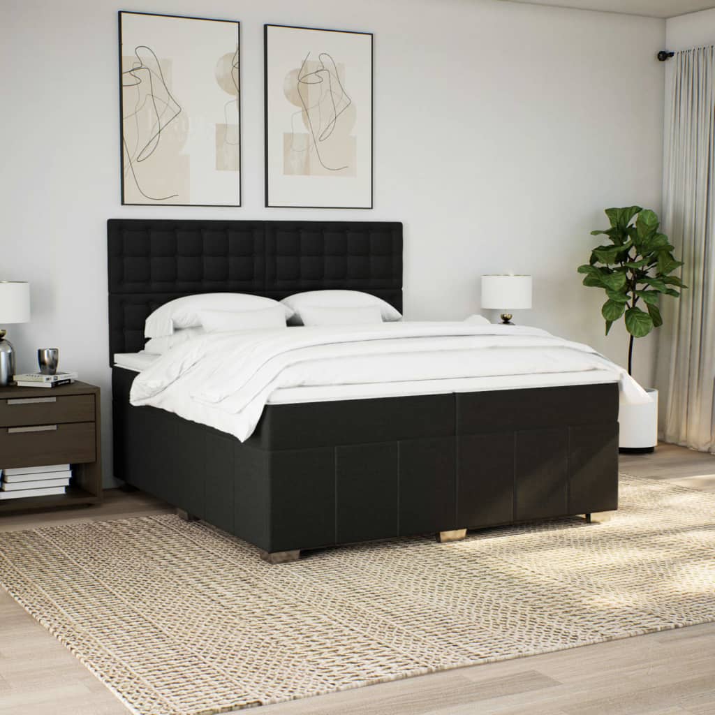 Κρεβάτι Boxspring με Στρώμα Μαύρο 200x200 εκ. Υφασμάτινο - Pakobazaar