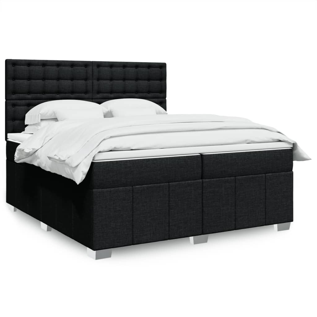 Κρεβάτι Boxspring με Στρώμα Μαύρο 200x200 εκ. Υφασμάτινο - Pakobazaar